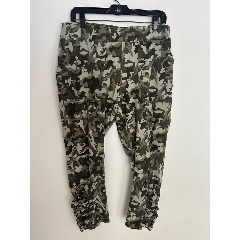 INC International Concepts Camo Cargo Pants Green Grey Ruched Ankle Womens 12